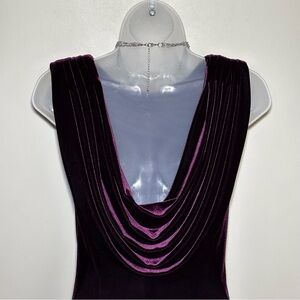 Vintage Betsy & Adam Long Purple Velvet Dress Sleeveless Draped Open Back Slit S